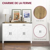 HOMCOM Buffet meuble de rangement style rural 2 tiroirs et 2 placards avec étagères réglables, 120 x 39,3 x 82,5 cm, blanc(m-6)