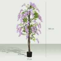HOMCOM Artificial Wisteria Flower, Tall Fake Plant with 756 Leaves and 54 Flowers in Pot, Decorative Artificial Plant for Home Indoor Decor, 180 cm, Purple(m-3)
