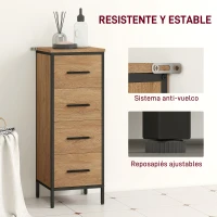 HOMCOM Armario de Baño Mueble de Baño Estrecho Cajonera con 4 Cajones y Estructura de Acero 30x30x82 cm Roble(m-6)