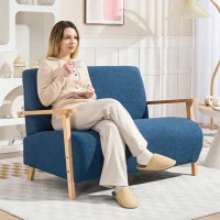 HOMCOM Sofá de 2 Plazas Tapizado en Borreguito 118 cm con Acolchado Grueso Reposabrazos y Patas de Madera Azul Oscuro(m-2)