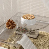 PawHut Jaula para Animales Pequeños de 4 Niveles con Ruedas Bandeja Profunda Rampas Plataformas y Comedero 73x47x123 cm Blanco(m-8)