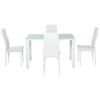 HOMCOM Ensemble table à manger et chaises pour 4 personnes, plateau rectangulaire en verre, pour cuisine salon maison, blanc
