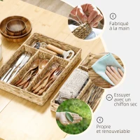 HOMCOM Panier de rangement tressé en jacinthe d'eau avec 4 compartiments, pour salle de bain, chambre à coucher, naturel(m-5)