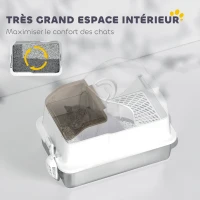 PawHut Maison de toilette pour chat avec couvercle amovible, bac à litière chat fermé côtés hauts, 60,5x40,5x42cm, blanc(m-5)