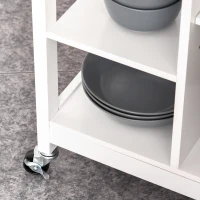 HOMCOM Desserte de cuisine à roulettes avec placard, tiroir, 3 étagères ouvertes et porte-serviettes, 66x39,5x86,5cm, blanc(m-7)