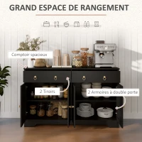 HOMCOM Buffet meuble de rangement armoire de cuisine style rural 2 tiroirs et 2 placards étagères à hauteurs réglables noir(m-4)