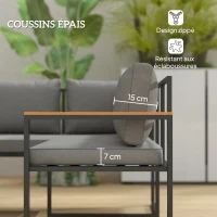 Outsunny Salon de jardin extérieur d'angle pour 9 personnes en acier avec 3 canapés 2 places fauteuil banc et 1 table basse gris(m-6)