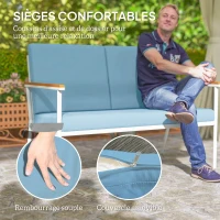 Outsunny Salon de jardin extérieur 4 personnes, salon de balcon 5 pièces avec canapé, 2 fauteuils et 2 tables basses bleu clair(m-5)