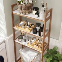 HOMCOM Panier de rangement tressé en jacinthe d'eau avec 4 compartiments, pour salle de bain, chambre à coucher, naturel(m-8)