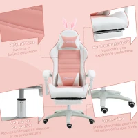 Vinsetto Chaise de gaming avec support lombaire, hauteur réglable, dossier inclinable, oreilles de lapin et appui-tête, rose(m-8)