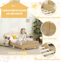 AIYAPLAY Lit enfant 70x140 cm avec barrières de sécurité thème d'ours pour garçons, filles, âgés de 3 à 6 ans, bois naturel(m-4)