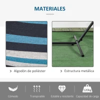 Outsunny Hamaca con Soporte 310x117cm para Camping con Altura Ajustable y Bolsa de Transporte Carga 120 kg Rayas Azul y Blanco(m-5)