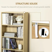 HOMCOM Bibliothèque Armoire à livres avec 4 compartiments ouverts et 2 portes pour le salon et le bureau 59x29x180 cm Bois naturel(m-5)