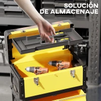 HOMCOM Caja de Herramientas con Ruedas Apilable Carro de Herramientas de Acero con Bandeja Mango Telescópico Amarillo y Negro(m-5)