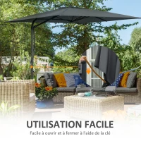 Outsunny Parasol déporté carré 2,5 x 2,5 m, parasol de jardin extérieur protection UV base croisée incluse gris foncé(m-4)
