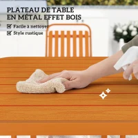 Outsunny Table de jardin extérieure avec 4 chaises empilables, plateau à lattes 80 cm, structure en acier anti-rouille, orange(m-5)