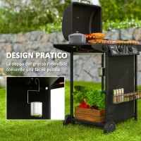 Outsunny Barbecue a Gas con 3 Bruciatori Indipendenti e Coperchio con Termometro, 108x54x97 cm, Nero(m-7)