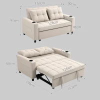HOMCOM Two-Seater Pull-Out Sofa Bed - Beige(m-3)
