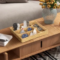 HOMCOM Panier de rangement tressé en jacinthe d'eau avec 4 compartiments, pour salle de bain, chambre à coucher, naturel(m-6)