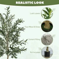 HOMCOM Set of 2 6ft/ 180cm Decorative Artificial Plant, Silk Olive Tree with 900 Leaves and 40 Olive Fruits in Pot, Fake Plant for Home, Office, Living Room, Indoor Decor(m-4)