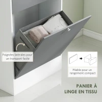 HOMCOM Meuble de salle de bain avec panier à linge et miroir étagère réglable 62 x 28,3 x 181 cm gris et blanc(m-5)