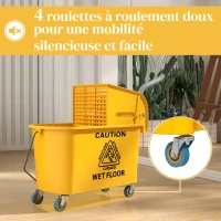 HOMCOM Chariot de ménage chariot de lavage essoreuse latérale seau 20 L, poignée et serpillère, 45 x 26,5 x 70 cm, jaune(m-7)