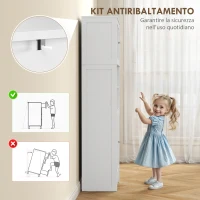 HOMCOM Credenza Cucina con 2 Armadietti e 3 Vani Aperti, Ante a Vetro e Ripiani Regolabili, 60x30x145.5 cm, Bianco(m-6)