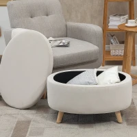 HOMCOM Tabouret de rangement ovale intérieur, coffre, pouf, revêtement effet velours, 71 x 51,5 x 42 cm, beige(m-7)