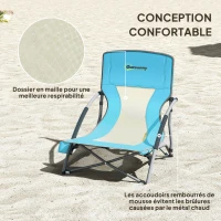 Outsunny Chaise de plage pliable chaise camping pliante légère sac de transport porte-gobelet 58 x 55 x 62 cm bleu(m-5)