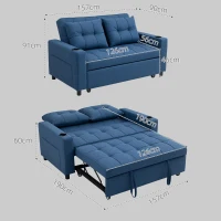 HOMCOM Two-Seater Pull-Out Sofa Bed - Dark Blue(m-3)