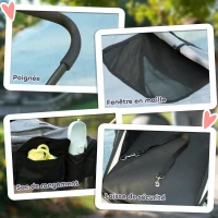 PawHut Poussette pour chien 3 roues avec pliage facile, sac de rangement, coussin souple, laisse de sécurité, gris(m-6)