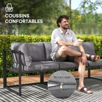 Outsunny Salon de jardin extérieur d'angle 4 pièces avec 2 canapés et 2 tables basses gigognes en verre trempé, gris(m-5)