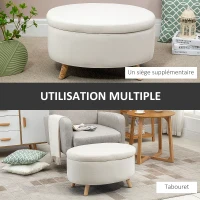 HOMCOM Tabouret de rangement ovale intérieur, coffre, pouf, revêtement effet velours, 71 x 51,5 x 42 cm, beige(m-5)