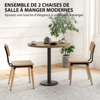 HOMCOM Lot de 2 chaises de salle à manger modernes avec pieds en acier et dossier incurvé, effet bois naturel(m-4)