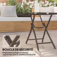 Outsunny Table basse carrée bistro de jardin 45 x 45 x 50 cm pliable métal noir plateau verre trempé noir(m-6)