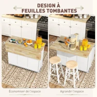 HOMCOM Îlot central cuisine mobile avec prise de courant et port USB, tablette à abattant, étagère réglable blanc(m-4)