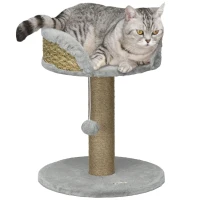 PawHut Arbre à chat arbre à grimper grattoir design jeu pompon suspendu + plateforme peluche 40 x 40 x 49 cm jute gris(m-11)