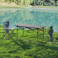 Outsunny Ensemble de meubles de camping 7 pièces table de camping avec 6 chaises pliantes avec poches 120 x 55 x 50 cm gris foncé(m-3)