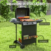 Outsunny Barbecue a Gas con 3 Bruciatori Indipendenti e Coperchio con Termometro, 108x54x97 cm, Nero(m-6)