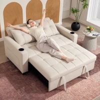 HOMCOM Two-Seater Pull-Out Sofa Bed - Beige(m-8)