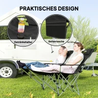 Outsunny 2er Set Campingstuhl faltbar Angelstuhl mit abnehmbar Fußstütze Getränkehalter belastbar 120 kg Schwarz(m-5)