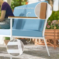 Outsunny Salon de jardin extérieur 4 personnes, salon de balcon 5 pièces avec canapé, 2 fauteuils et 2 tables basses bleu clair(m-7)