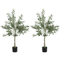 HOMCOM Set of 2 4ft/ 120cm Decorative Artificial Plant, Silk Olive Tree with 450 Leaves and 20 Olive Fruits in Pot, Fake Plant for Home, Office, Living Room, Indoor Decor(m-10)