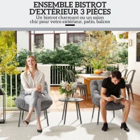 Outsunny Salon de Jardin extérieur en résine tressée 2 personnes ensemble de meubles de jardin coussins de 15 cm d'épaisseur gris(m-4)