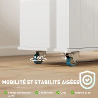HOMCOM Îlot central cuisine mobile avec prise de courant et port USB, tablette à abattant, étagère réglable blanc(m-8)