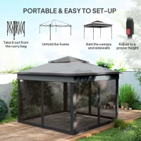 Outsunny 3 x 3(m) Pop Up Gazebo, Height Adjustable Instant Event Shelter with Netting and Carrying Bag, Grey(m-4)