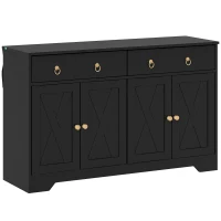 HOMCOM Buffet meuble de rangement armoire de cuisine style rural 2 tiroirs et 2 placards étagères à hauteurs réglables noir(m-12)