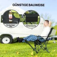 Outsunny 2er Set Campingstuhl faltbar Angelstuhl mit abnehmbar Fußstütze Kopfstütze Getränkehalter belastbar 120 kg Schwarz(m-5)