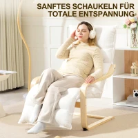 HOMCOM Lounge-Sessel aus Birkenholz, Polstersessel, verstellbare Fußstütze, Weiß(m-6)