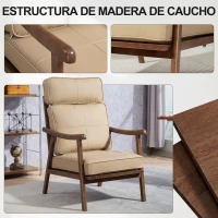 HOMCOM Sillón de Salón Tapizado en PU con Marco de Madera Cojines Acolchados Gruesos Caqui y Madera Nogal(m-7)